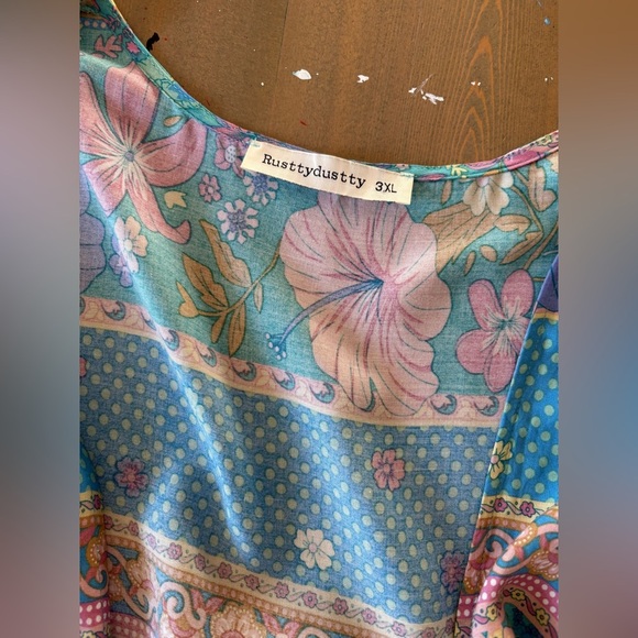 Floral Duster with Blue and Pink Accents Size XXXL - Picture 3 of 7